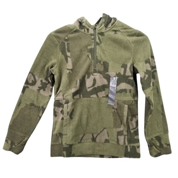 Boys All in Motion Green Camo Microfleece Pullover Hoodie Sweatshirt 1/4 Zip M - Picture 1 of 7